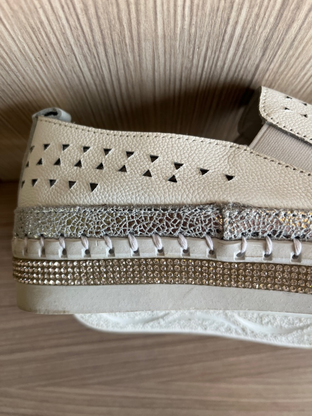 Bernie Mev White Perforated Slip-On Sneakers with Rhinestone Toes - Picture 8 of 8